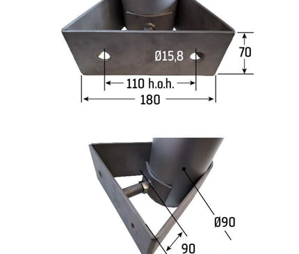Alarm SystemExpert.de Kameramast 2 Meter Ø 90mm mit Edelstahl Wandhalterungen