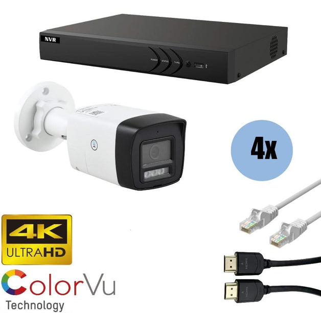 ASE Kit, 4x Bullet, 8Mp 4K Ultra HD, ColorVu met NVR en bekabeling