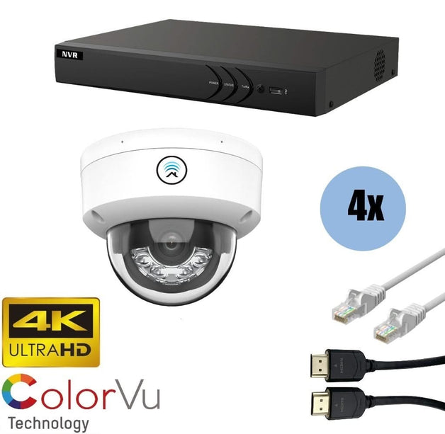 ASE Kit, 4x Dome, 8Mp 4K Ultra HD ColorVu Binnen camera, met NVR en bekabeling