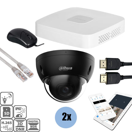 Dahua Dahua Black Kit 2x Dome 4MP + Rekorder & Verkabelung