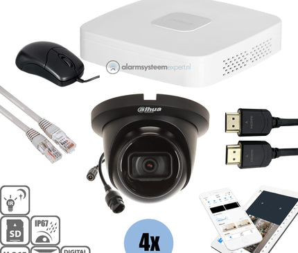 Dahua Dahua Black Kit 4x Turret 8 Mp + Recorder & Bekabeling