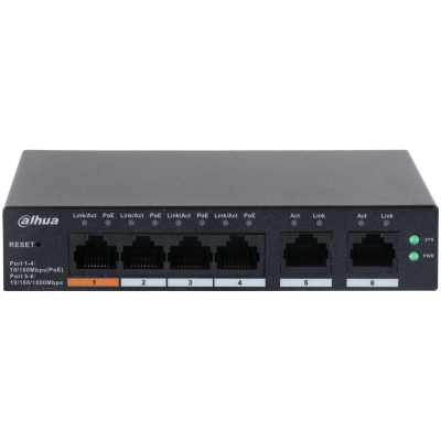 Dahua DH-CS4006-4ET-60, 4xPoE 100Mb Anschlüsse, Smart Switch, 2x Uplink Gigabit