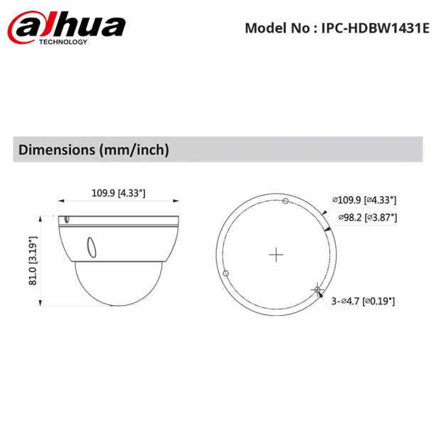 Dahua Dahua IPC-HDBW1430DE-SW 4 MP  WiFi vaste Dome Micro SD