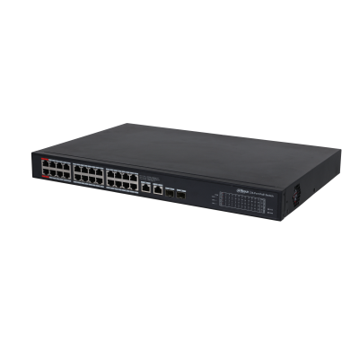 Dahua Dahua PFS3228-24GT-360 24x PoE Gigabit Switch 360W 2x SFP en 2x RJ45 Uplink