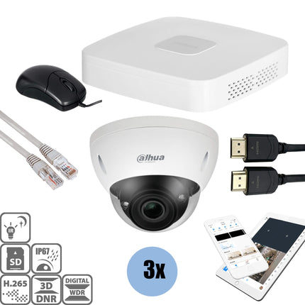 Dahua Dahua Set 3x Dome 4MP + Recorder & Bekabeling
