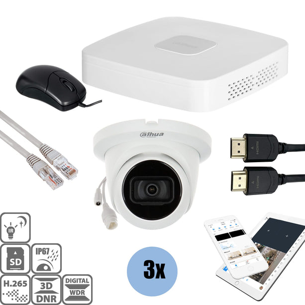 Dahua Dahua Set 3x Turret 4MP + Recorder & Bekabeling