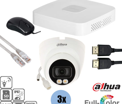 Dahua Dahua Set 3x Turret Full-Color 4MP + Recorder & Bekabeling