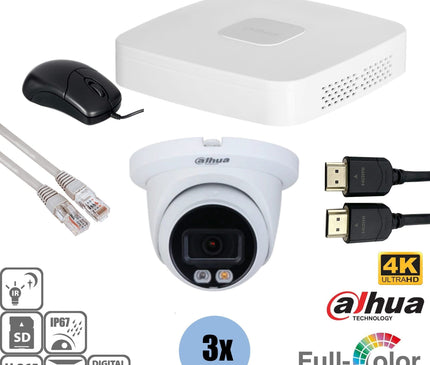 Dahua Dahua Set 4x Turret 8MP 4K Full-Color + Recorder & Cabling