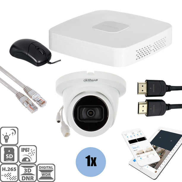 Dahua Set 1x Turret 4MP + Recorder & Bekabeling