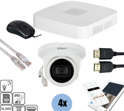 Dahua Set 4x Turret 4MP + Recorder & Bekabeling