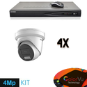 Hikvision Colorvu Set 4x Turret 4MP Recorder + Bekabeling