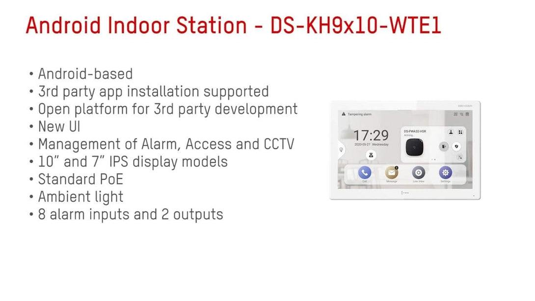 Hikvision DS-KH9310-WTE1 (B) Android Indoor Station PoE 7" Inch