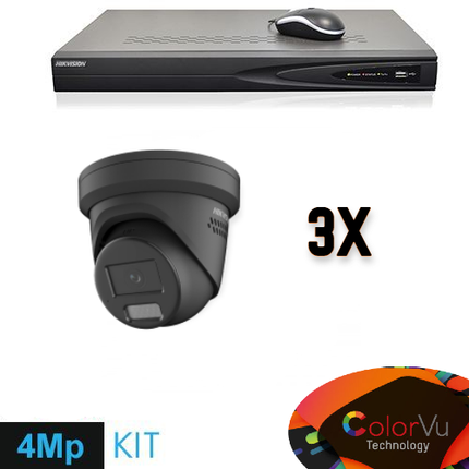 Hikvision Colorvu Set 3x Turret 4MP Recorder + Cabling