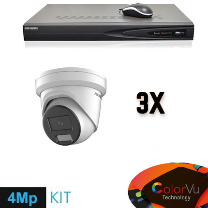 Hikvision Hikvision Colorvu Set 3x Turret 4MP Recorder + Bekabeling