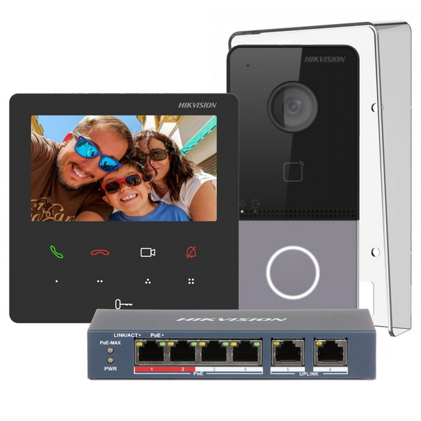 Hikvision Hikvision DS-KIS606-P KIT complet d'interphone vidéo avec commutateur PoE