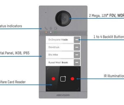 Alarm SystemExpert.fr Alarm SystemExpert.fr DS-KV8413-WME1/FLUSH 4 poussoirs de sonnette encastrés illumination IR PoE 12v