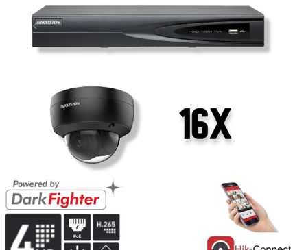 Hikvision Hikvision Set 16x Dome 4MP + Recorder & Bekabeling