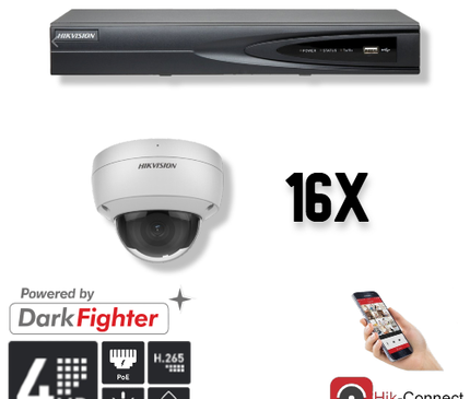Hikvision Hikvision Set 16x Dome 4MP + Enregistreur & Câblage