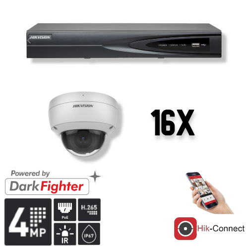Hikvision Hikvision Set 16x Dome 4MP + Recorder & Bekabeling