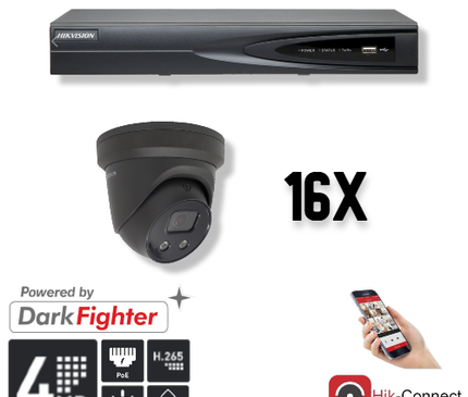 Hikvision Hikvision Set 16x Turret 4MP + Rekorder & Verkabelung Schwarz