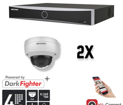 Hikvision Hikvision Set 2x Dome 4MP + Enregistreur & Câblage