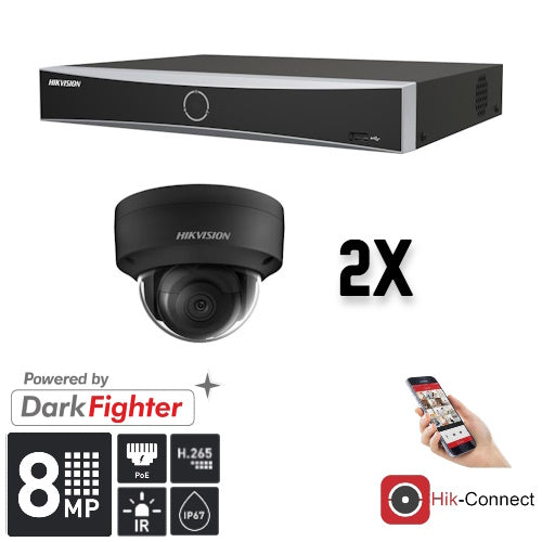 Hikvision Hikvision Set 2x Dome 8MP + Recorder & Bekabeling