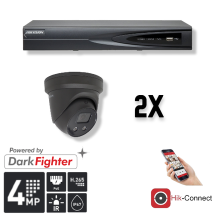 Hikvision Hikvision Set 2x Turret 4MP + Recorder & Bekabeling