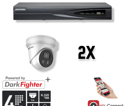 Hikvision Hikvision Set 2x Turret 4MP + Recorder & Cabling