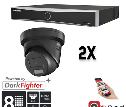 Hikvision Hikvision Set 2x Turret 8MP + Recorder & Bekabeling