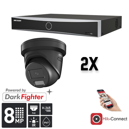 Hikvision Hikvision Set 2x Turret 8MP + Recorder & Bekabeling