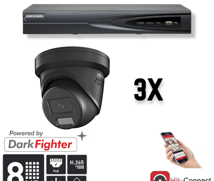 Hikvision Hikvision Set 3x Turret 8MP + Recorder & Bekabeling