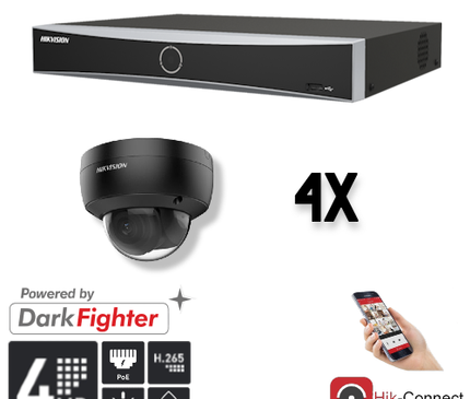 Hikvision Hikvision Set 4x Dome 4MP + Recorder & Cabling