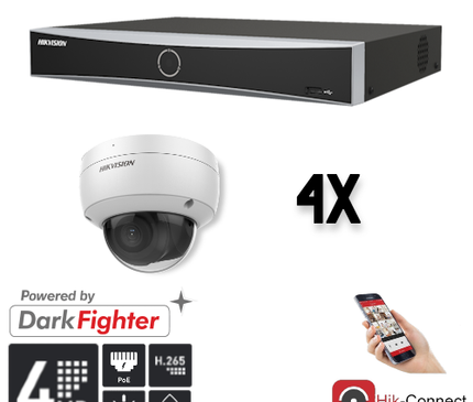 Hikvision Hikvision Set 4x Dome 4MP + Enregistreur & Câblage