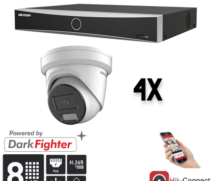 Hikvision Hikvision Set 4x Turret 8MP + Recorder & Cabling