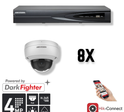 Hikvision Hikvision Set 8x Dome 4MP + Recorder & Cabling