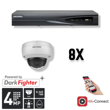 Hikvision Set 8x Dome 4MP + Rekorder & Verkabelung