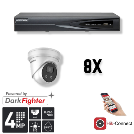 Hikvision Hikvision Set 8x Turret 4MP + Recorder & Bekabeling