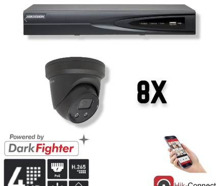 Hikvision Hikvision Set 8x Turret 4MP + Recorder & Bekabeling