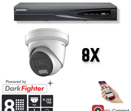 Hikvision Hikvision Set 8x Turret 8MP + Recorder & Bekabeling