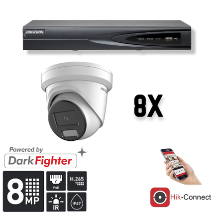 Hikvision Hikvision Set 8x Turret 8MP + Recorder & Bekabeling