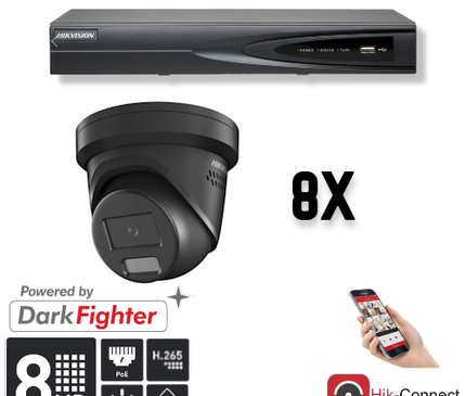 Hikvision Hikvision Set 8x Turret 8MP + Recorder & Bekabeling