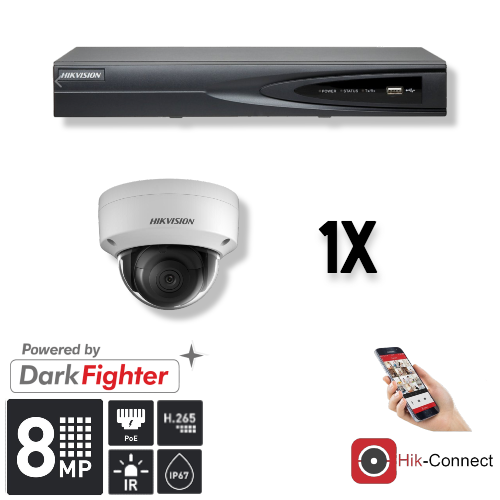 Hikvision Set 1x Dome 8MP + Recorder & Bekabeling