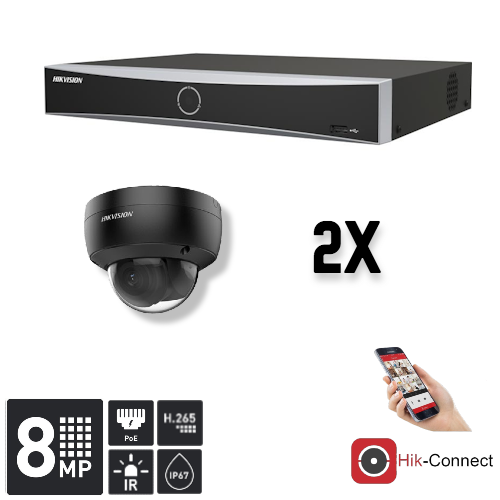 Hikvision Set 2x Dome 8MP + Recorder & Bekabeling