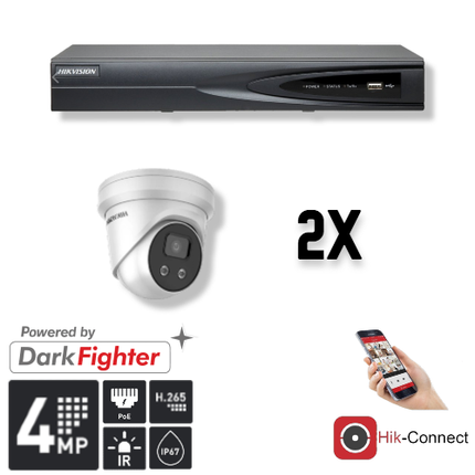 Hikvision Set 2x Turret 4MP + Recorder & Bekabeling
