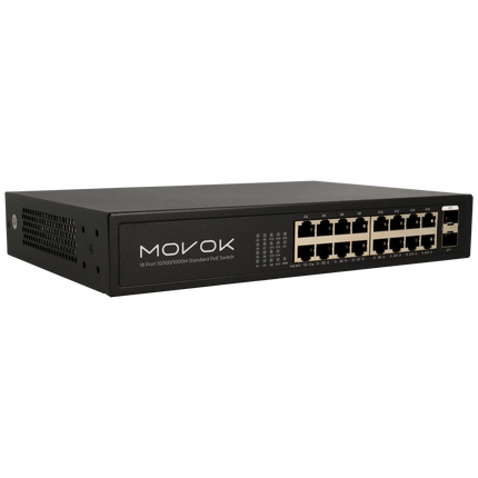 Movok Movok 18 Poorts PoE Gigabit Switch, 16x PoE, 2x Uplink
