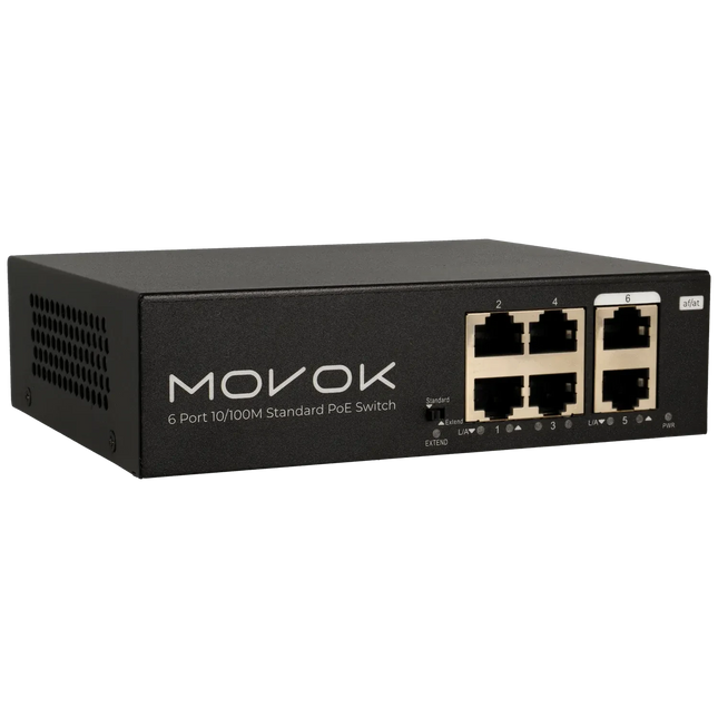 Movok Movok 6 Poorts PoE Switch, 100Mb, 250m PoE