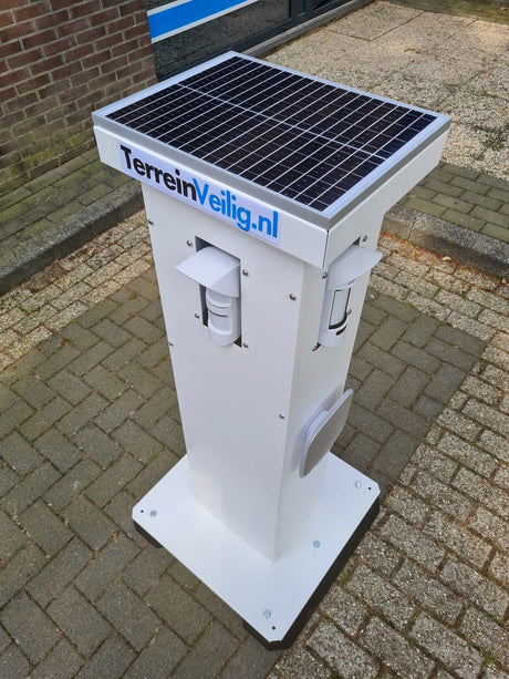TerreinVeilig Bewakingszuil wit incl. Ajax systeem | Zonnepaneel | Oplader | Accu